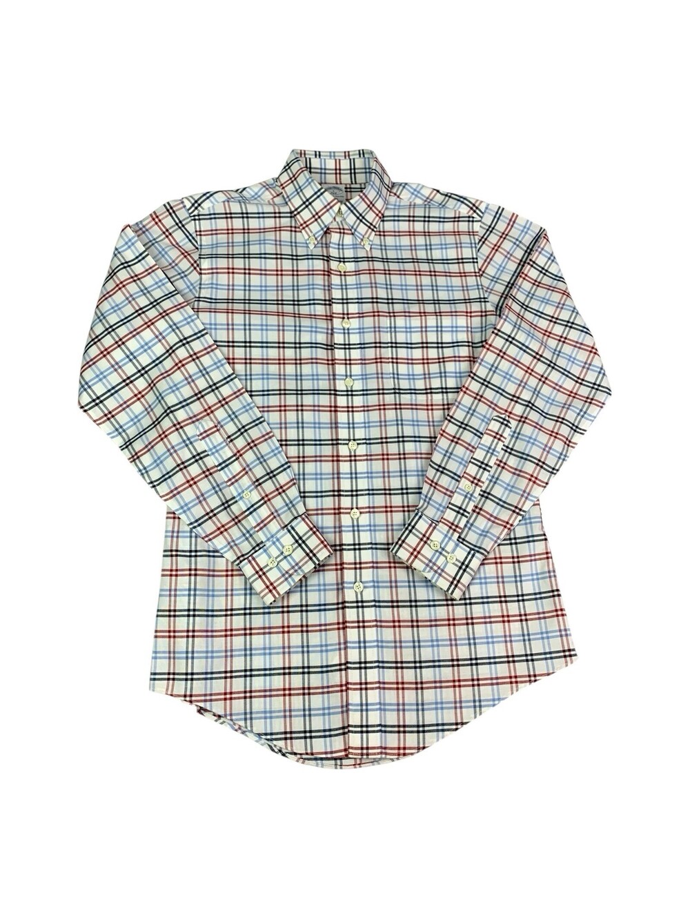 Brooks Brothers 346 LS Shirt Mens Small Red White Blue Plaid Slim Fit Non Iron